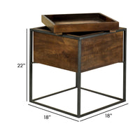 22 Inch Modern Square Accent Table, Removable Tray Top with Storage, Brown  - BM296658