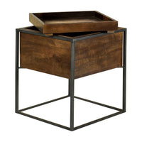 22 Inch Modern Square Accent Table, Removable Tray Top with Storage, Brown  - BM296658