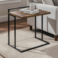 Dey 27 Inch C Shape Side End Table, Nutmeg Brown Top, Matte Black Base - BM296663