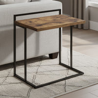 Dey 27 Inch C Shape Side End Table, Nutmeg Brown Top, Matte Black Base - BM296663