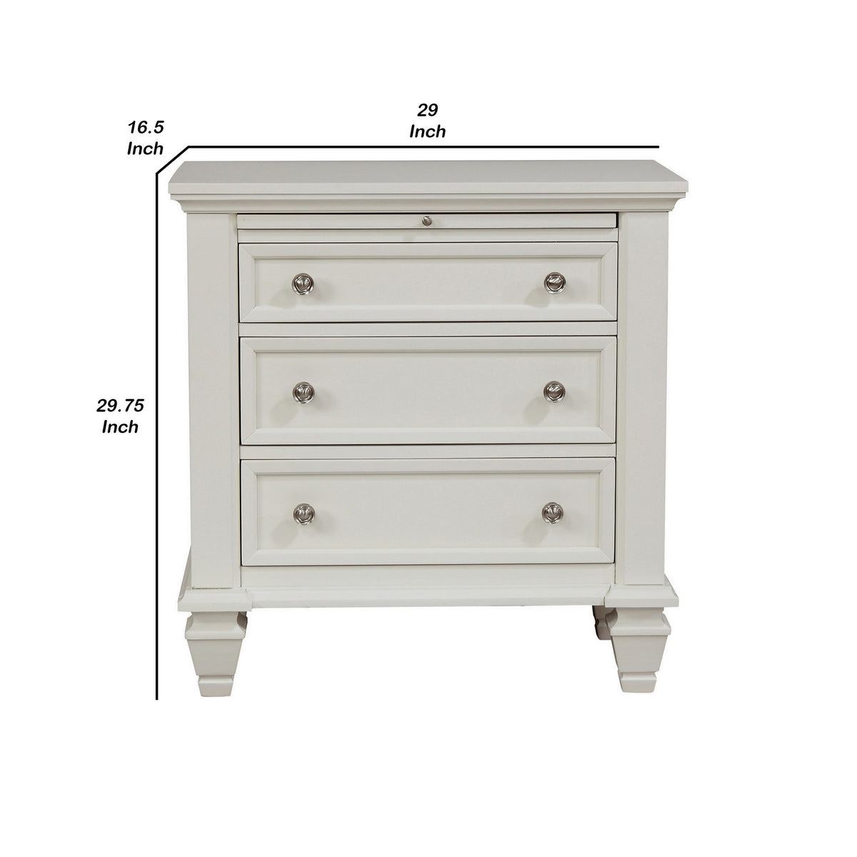 Lila 30 Inch Nightstand with Slide Out Tray, Felt Lined Top Drawer, White  - BM296705