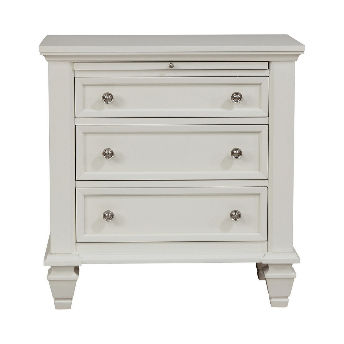 Lila 30 Inch Nightstand with Slide Out Tray, Felt Lined Top Drawer, White  - BM296705