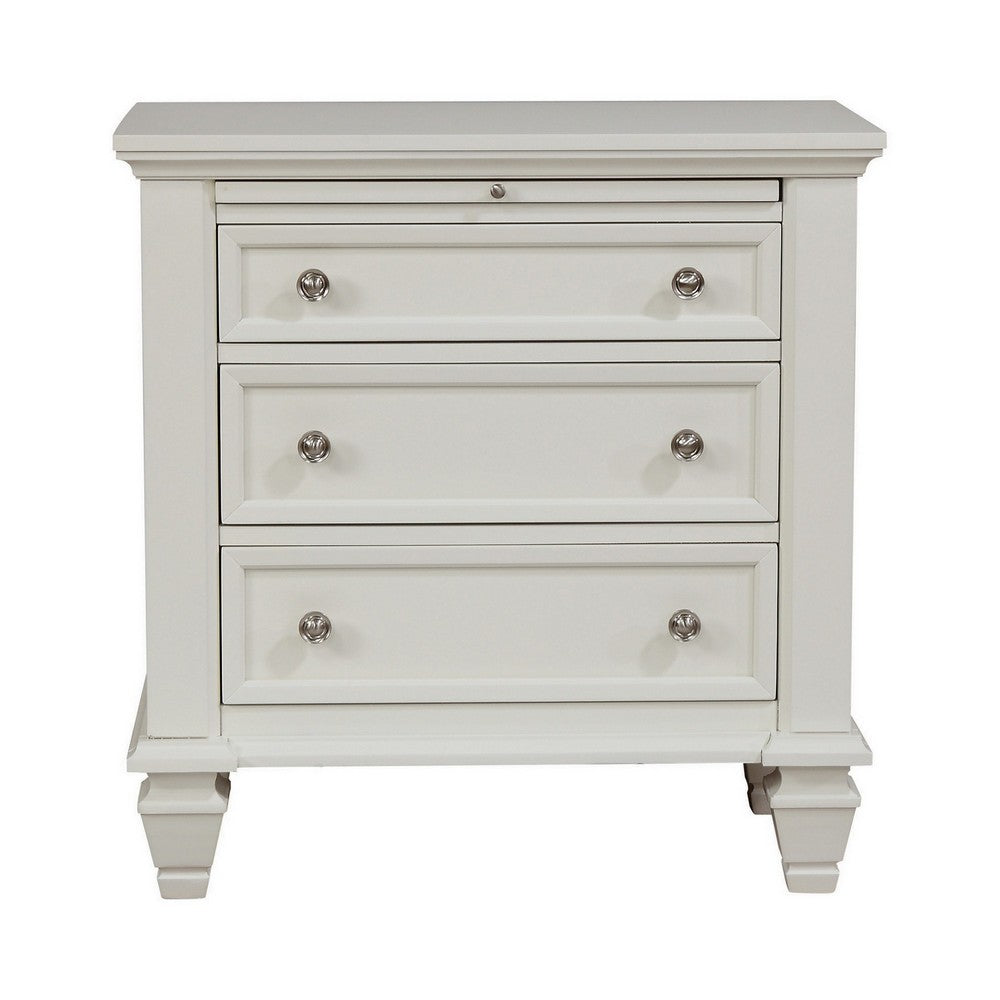 Lila 30 Inch Nightstand with Slide Out Tray, Felt Lined Top Drawer, White  - BM296705