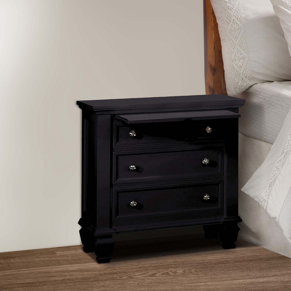 Lila 30 Inch Nightstand with Slide Out Tray, Felt Lined Top Drawer, Black - BM296706