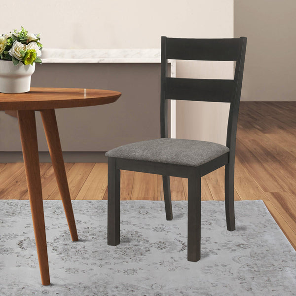 20 Inch Ladderback Dining Chair, Set of 2, Gray Fabric, Stained Black Frame - BM296721