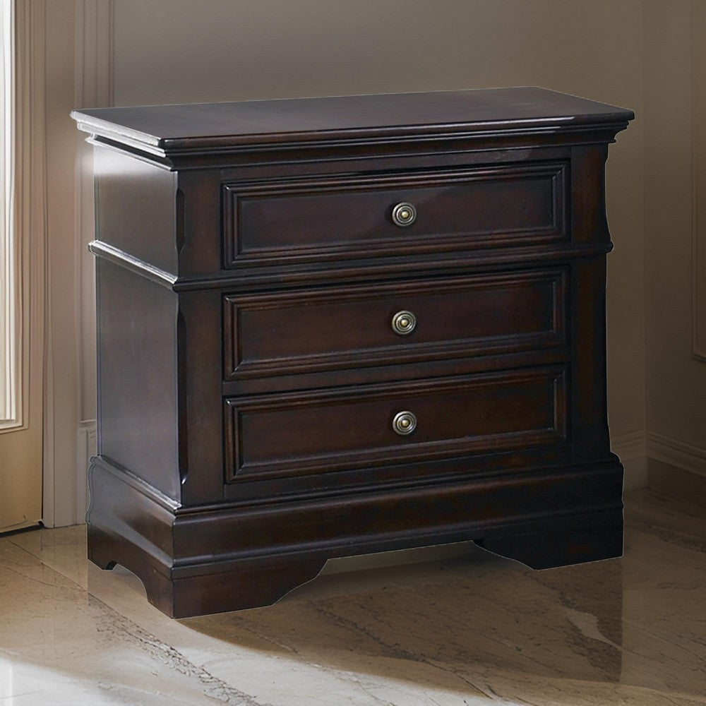 Bee 26 Inch 3 Drawer Nightstand, Felt Lined Top Drawer, Cappuccino Brown - BM296733