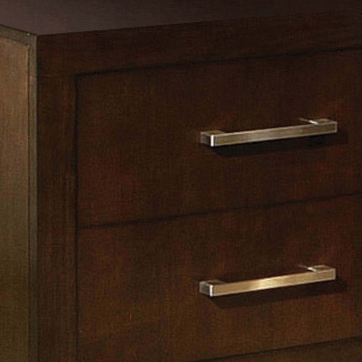 Bela 26 Inch 2 Drawer Nightstand, Felt Lined, Silver Handles, Dark Brown  - BM296750
