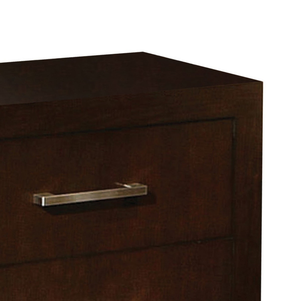 Bela 26 Inch 2 Drawer Nightstand, Felt Lined, Silver Handles, Dark Brown  - BM296750