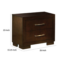 Bela 26 Inch 2 Drawer Nightstand, Felt Lined, Silver Handles, Dark Brown  - BM296750