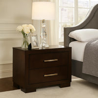 Bela 26 Inch 2 Drawer Nightstand, Felt Lined, Silver Handles, Dark Brown  - BM296750