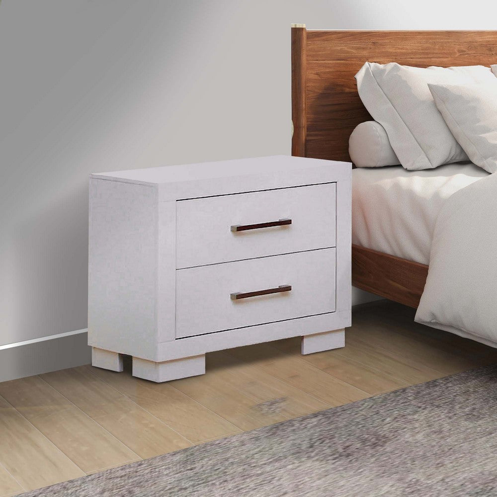 Bela 26 Inch 2 Drawer Nightstand, Felt Lined, Silver Handles, Crisp White - BM296751