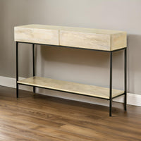 46 Inch 2 Drawer Console Table with Open Shelf, Sleek Straight Legs, Black - BM296793