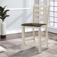 24 Inch Counter Height Stool, Smooth Tan Cushion, Antique White Wood Frame - BM296806