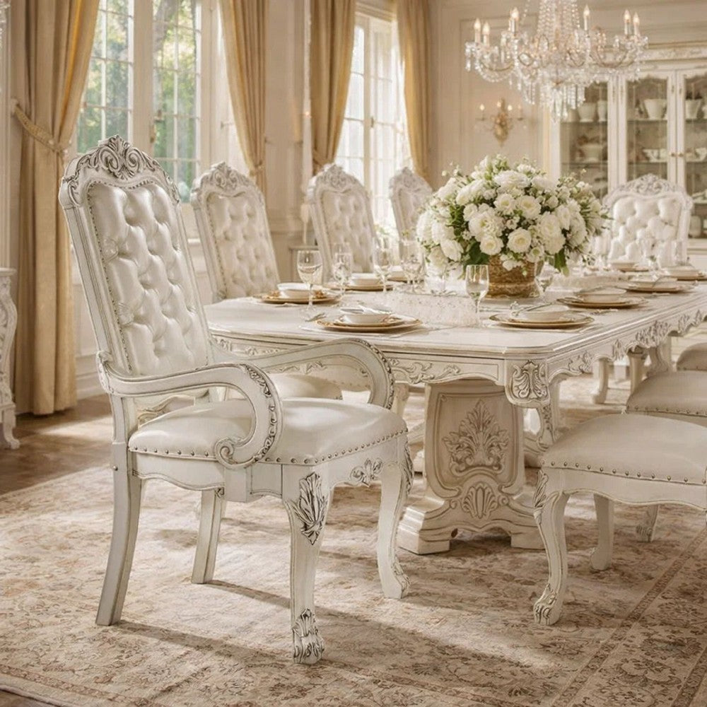 Aurora 27 Inch Executive Office Chair, Faux Leather, Tufted, Bone White - BM296837