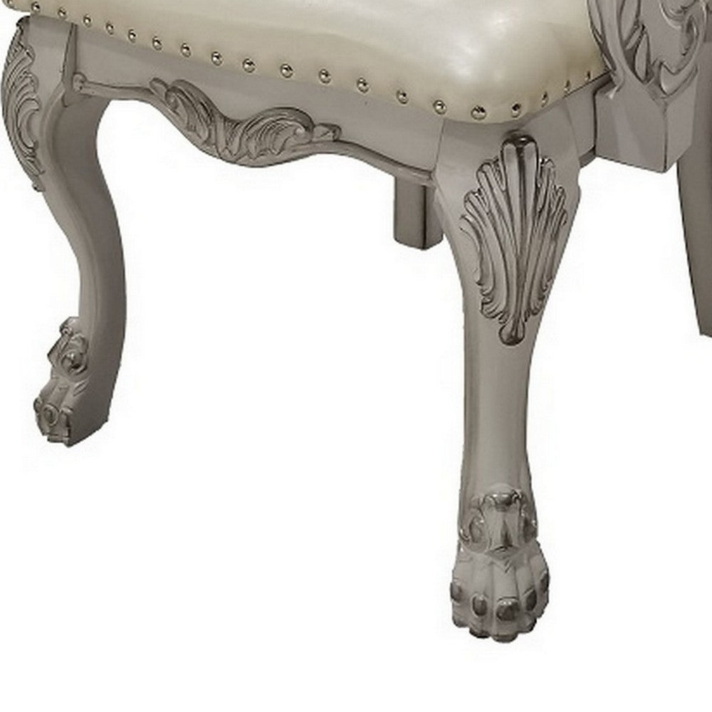 Aurora 26 Inch Tufted Dining Armchair, Set of 2, Faux Leather, Bone White - BM296840