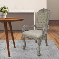 Aurora 26 Inch Tufted Dining Armchair, Set of 2, Faux Leather, Bone White - BM296840