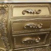 Vega 32 Inch Nightstand, 3 Drawers, Scrolled Elegant Gold Floral Motifs - BM296857