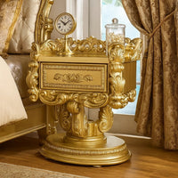 Altair 36 Inch Luxury Nightstand, 1 Drawer, Scrolled Motifs, Gold Finish - BM296859