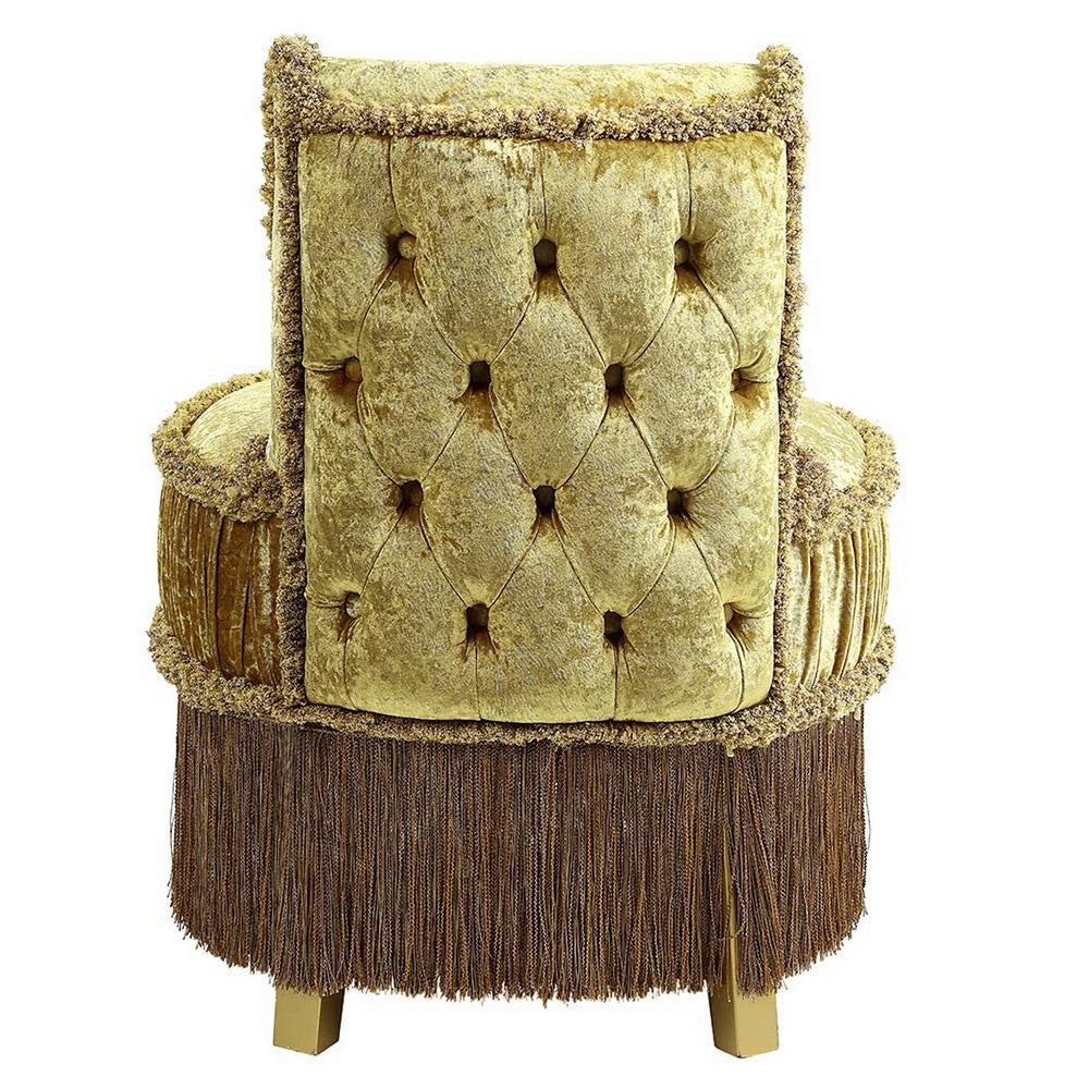 Altair 26 Inch Luxury Vanity Stool, Gold Velvet Upholstery, Skirted Trim - BM296860
