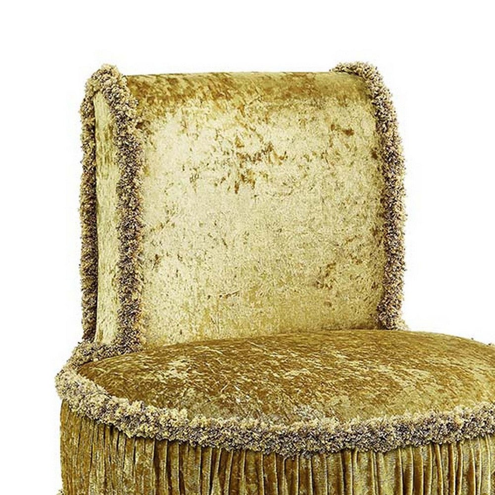 Altair 26 Inch Luxury Vanity Stool, Gold Velvet Upholstery, Skirted Trim - BM296860