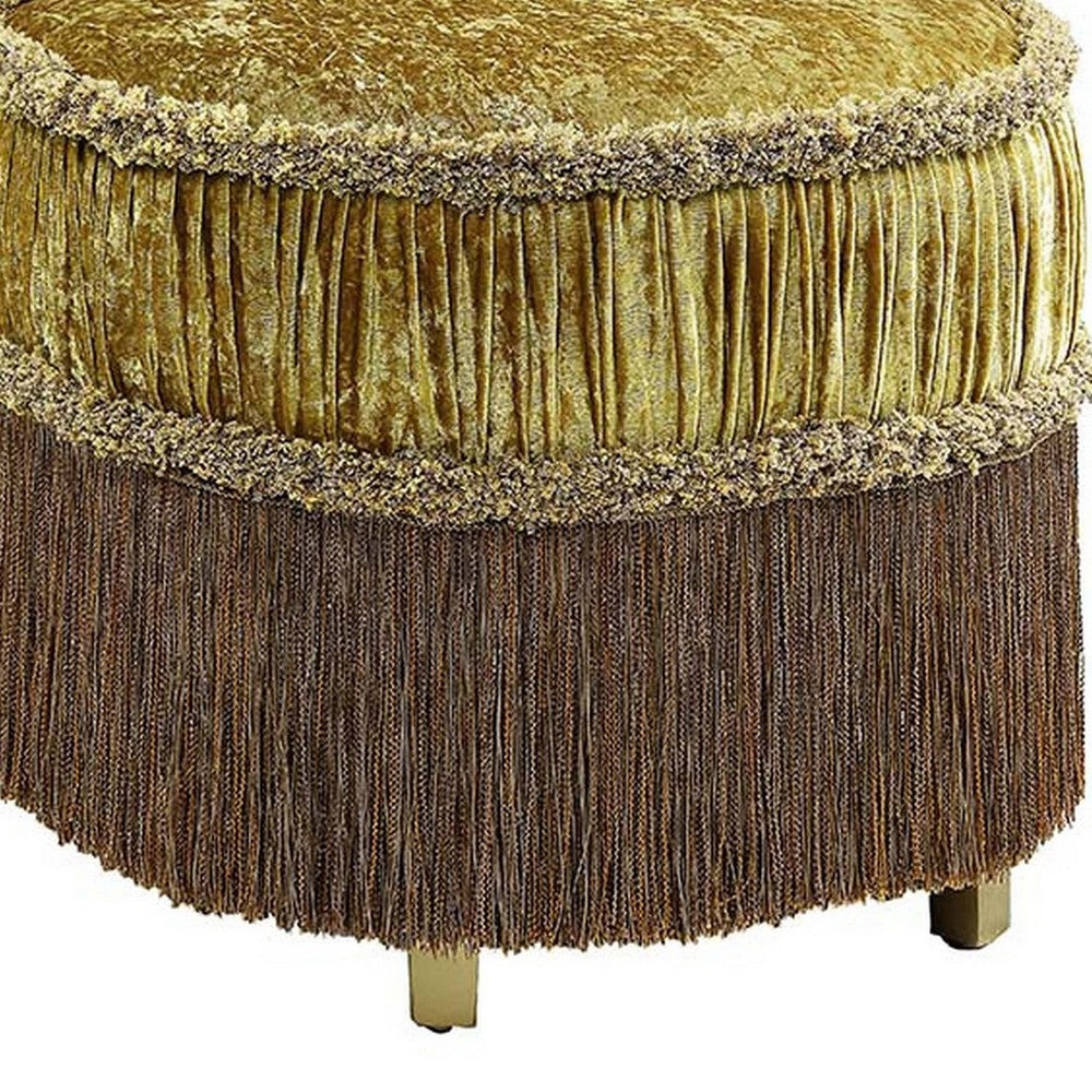 Altair 26 Inch Luxury Vanity Stool, Gold Velvet Upholstery, Skirted Trim - BM296860