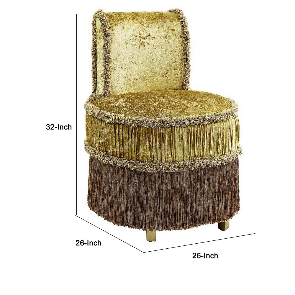 Altair 26 Inch Luxury Vanity Stool, Gold Velvet Upholstery, Skirted Trim - BM296860