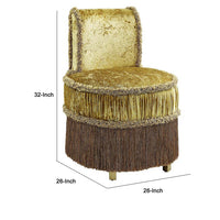 Altair 26 Inch Luxury Vanity Stool, Gold Velvet Upholstery, Skirted Trim - BM296860