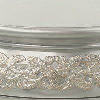 Deneb 30 Inch Luxury Round Nightstand, Gold Floral Motifs, Vintage Silver - BM296862