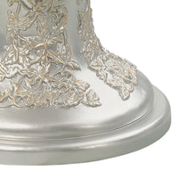 Deneb 30 Inch Luxury Round Nightstand, Gold Floral Motifs, Vintage Silver - BM296862