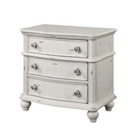 Spica 30 Inch Wood Nightstand, 3 Drawers, Turned Legs, Antique White Finish - BM296864