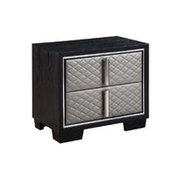 Fiz 28 Inch Modern Nightstand, Quilted Faux Leather Front, Silver, Black  - BM296867