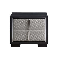 Fiz 28 Inch Modern Nightstand, Quilted Faux Leather Front, Silver, Black  - BM296867