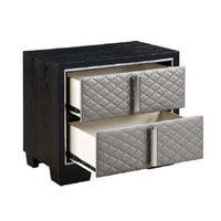 Fiz 28 Inch Modern Nightstand, Quilted Faux Leather Front, Silver, Black  - BM296867