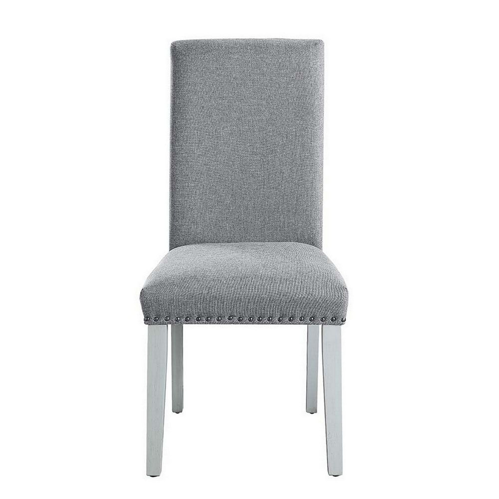 18 Inch Wood Dining Chairs, Set of 2, Silver Nailhead Trim, Gray, White  - BM296879