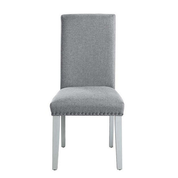 18 Inch Wood Dining Chairs, Set of 2, Silver Nailhead Trim, Gray, White  - BM296879
