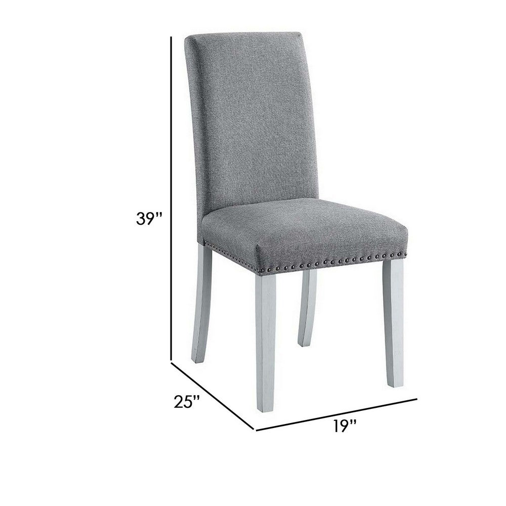18 Inch Wood Dining Chairs, Set of 2, Silver Nailhead Trim, Gray, White  - BM296879