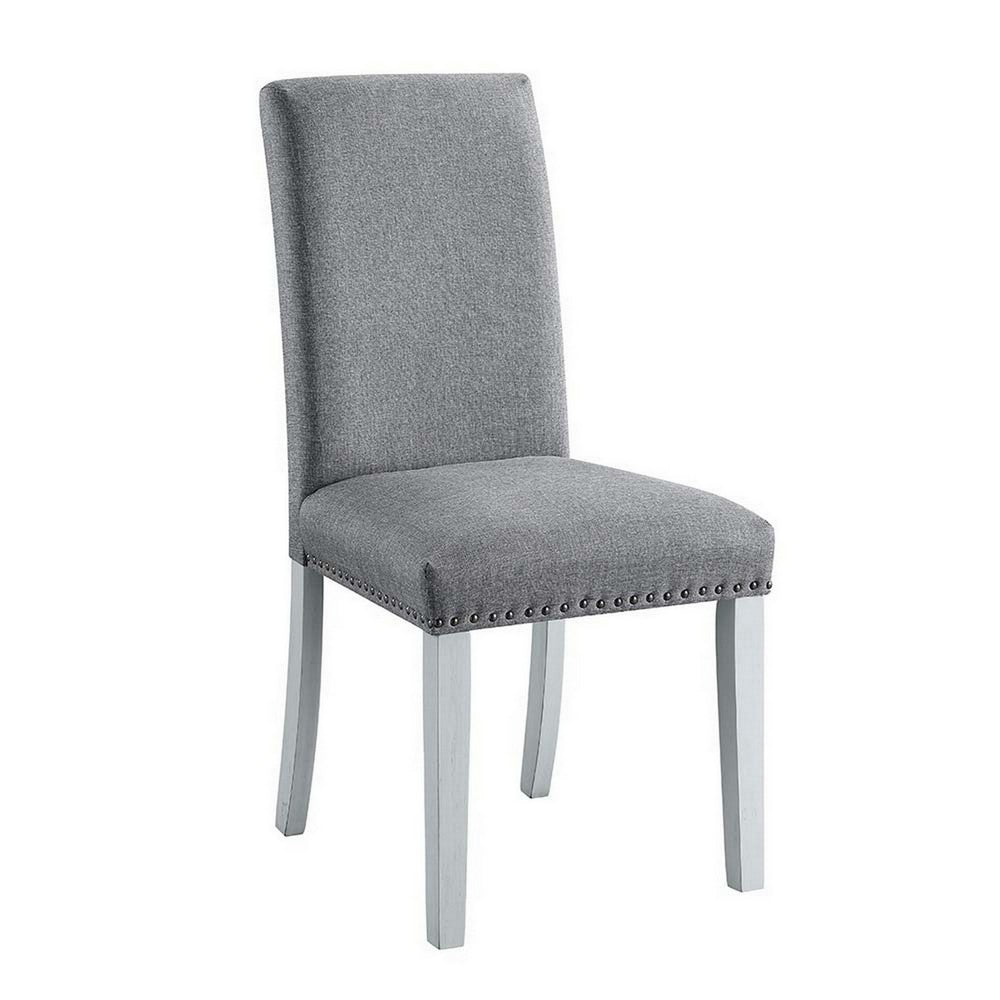 18 Inch Wood Dining Chairs, Set of 2, Silver Nailhead Trim, Gray, White  - BM296879