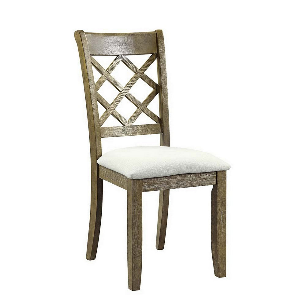 23 Inch Wood Dining Chair, Set of 2, Cross Accent Backrest, Padded, Beige - BM296881