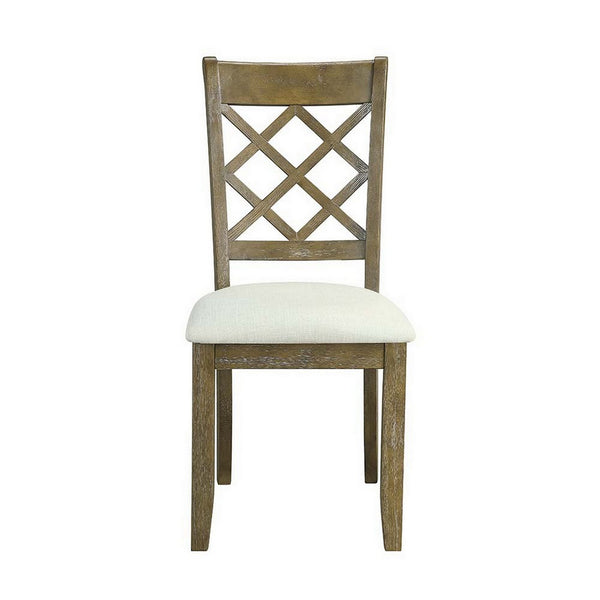 23 Inch Wood Dining Chair, Set of 2, Cross Accent Backrest, Padded, Beige - BM296881
