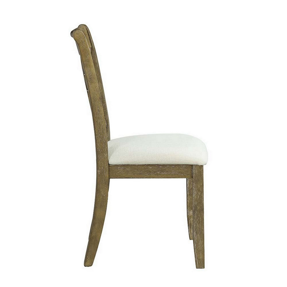 23 Inch Wood Dining Chair, Set of 2, Cross Accent Backrest, Padded, Beige - BM296881
