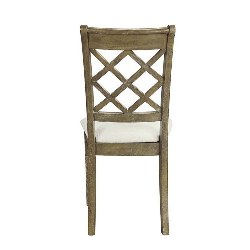 23 Inch Wood Dining Chair, Set of 2, Cross Accent Backrest, Padded, Beige - BM296881