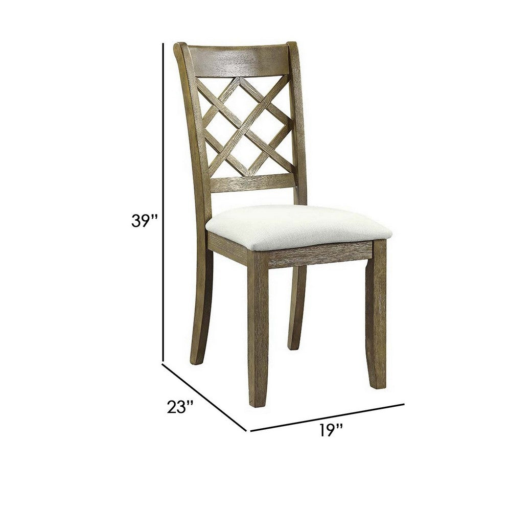 23 Inch Wood Dining Chair, Set of 2, Cross Accent Backrest, Padded, Beige - BM296881