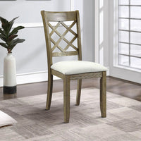 23 Inch Wood Dining Chair, Set of 2, Cross Accent Backrest, Padded, Beige - BM296881