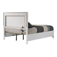King Size Storage Bed, Elegant Silver Glitter Trim, LED Lit Headboard, White - BM296882