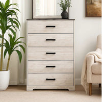 Wisp 46 Inch Tall Dresser Chest, 5 Drawers, Rustic Smooth White Finish - BM296889