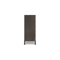Dien 50 Inch Modern 5 Drawer Tall Dresser Chest, Gray, Gold Metal Handles - BM296896
