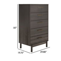 Dien 50 Inch Modern 5 Drawer Tall Dresser Chest, Gray, Gold Metal Handles - BM296896