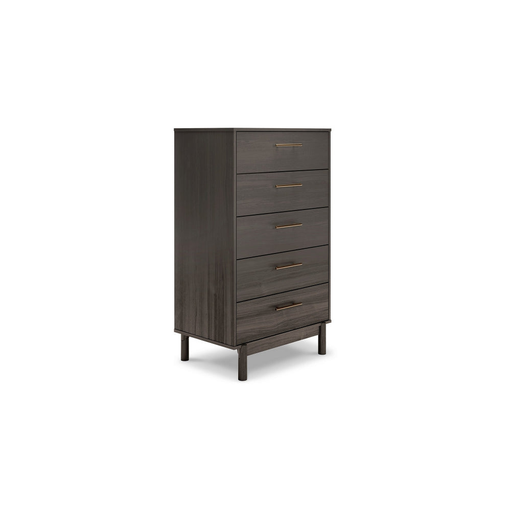 Dien 50 Inch Modern 5 Drawer Tall Dresser Chest, Gray, Gold Metal Handles - BM296896