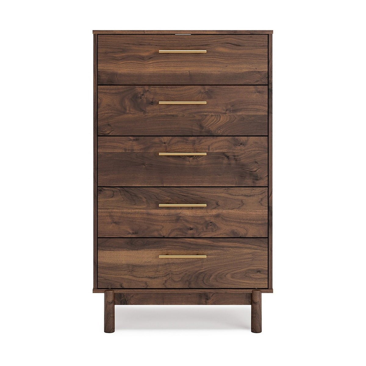 Kip 50 Inch 5 Drawer Modern Tall Dresser Chest, Dark Brown, Gold Handles - BM296901