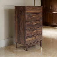 dark brown tall dresser Benjara Kip 50 Inch 5 Drawer Modern Tall Dresser Chest, Dark Brown, Gold Handles